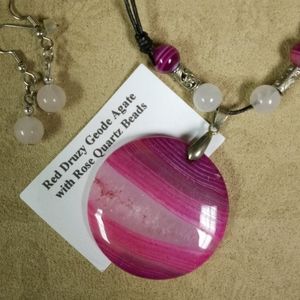Adjustable leather necklace with matching earrings